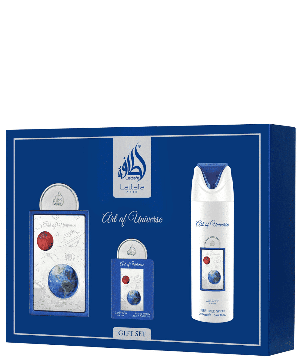Coffret cadeau Art of universe (3pièces) – Coffret composé de 3 produits : Eau de parfum 100 ml Une eau de parfum 20 ml Un désodorisant 200 ml